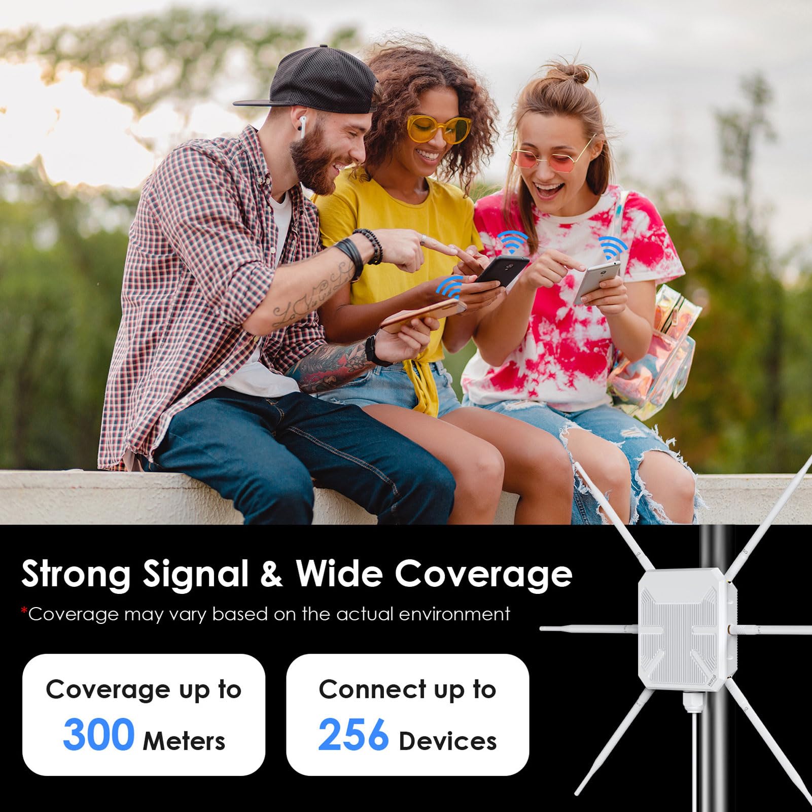 Garsent Routeur WiFi Extérieur Longue Portée, WiFi 6 Double Bande Haute Puissance |5 GHz/2,4 GHz avec Antennes 6 X 7 DBi, étanche IP67 |Alimenté par PoE, Prend en Charge Les Modes