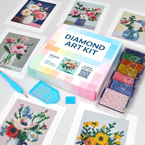 LuwoArte Paquete de 6 kits de pintura de diamantes para adultos, kits de arte de diamantes con temática de flores, arte de gemas de pintura para
