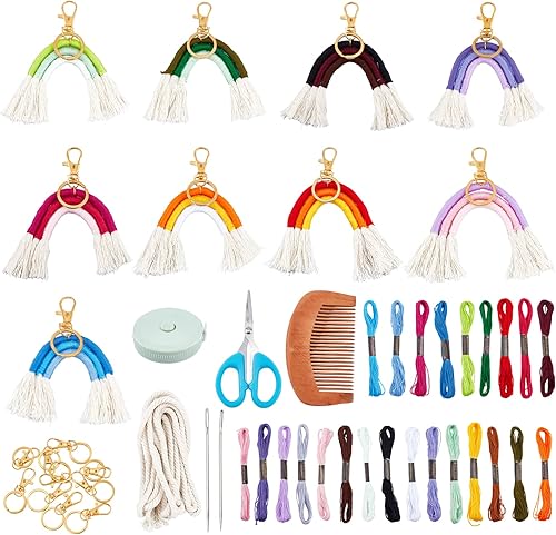 WEBEEDY Juego de 8 llaveros con diseño de arco iris, para mujer, llavero de automóvil, joyería para bolsa, cartera, bolso, suministros de macramé