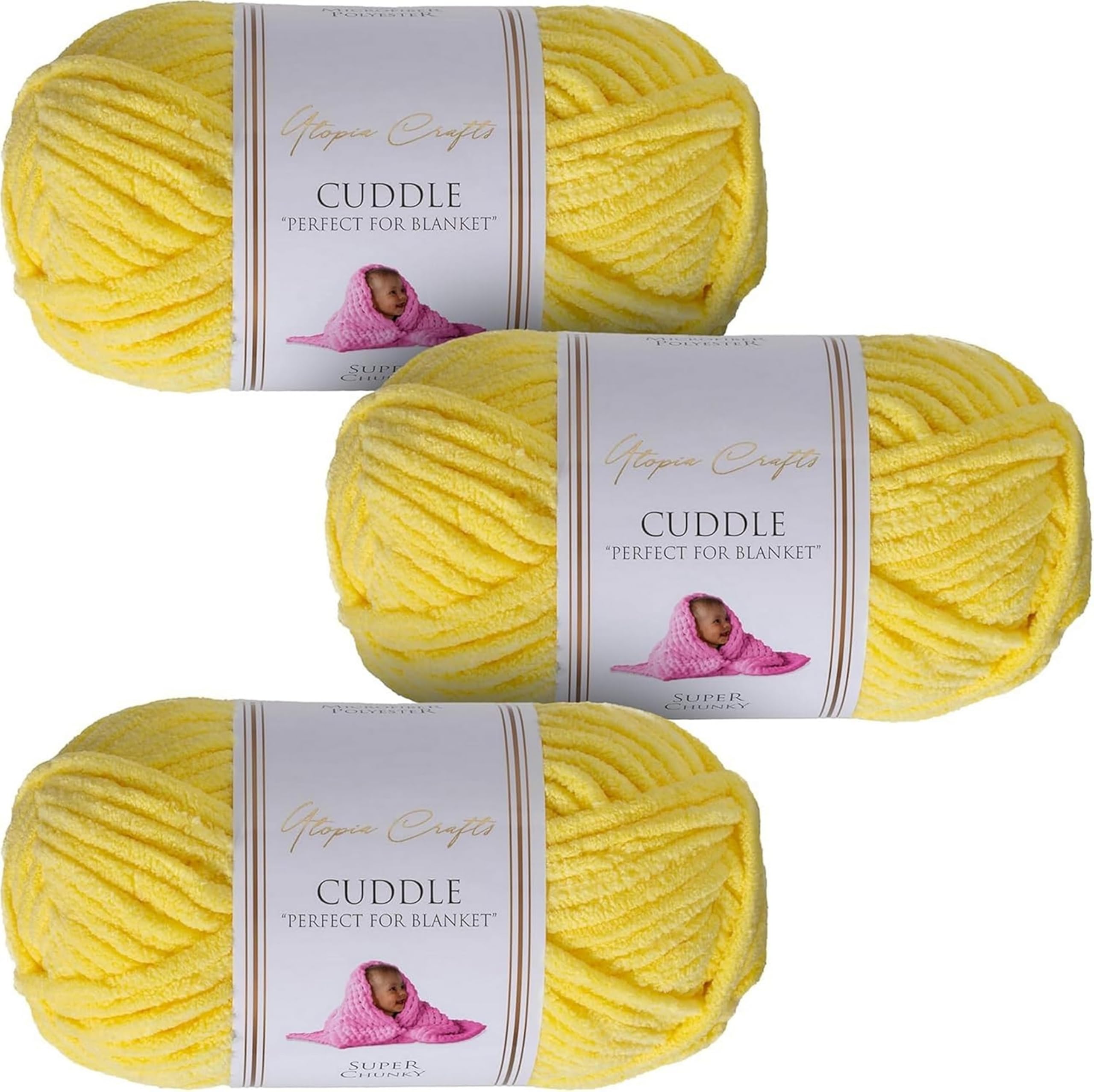 Utopia Crafts Cuddle Super Chunky Chenille Soft Yarn for Knitting and Crochet 3X 100g (Lemon)