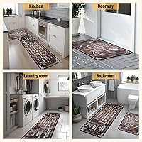 Vista 5 de Alfombras de Cocina Marrón, Alfombras de Microfibra Antideslizantes y Lavables para el Piso de la Cocina, Juego de 2 Piezas de Alfombras Decorativas