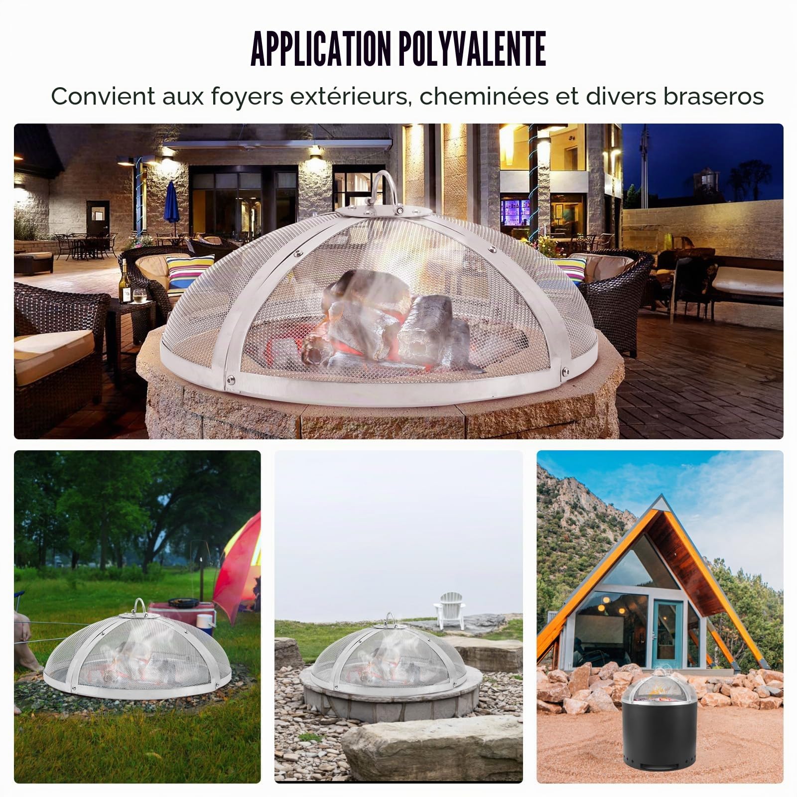 VEVOR Pare-étincelles pour Brasero Extérieur Rond 914 mm Couvercle Grille de Protection Contre Étincelles de Feu en Acier INOX Écran Pare-feu Ouverture Facile avec Accessoires pour Foyer, Patio, Cour
