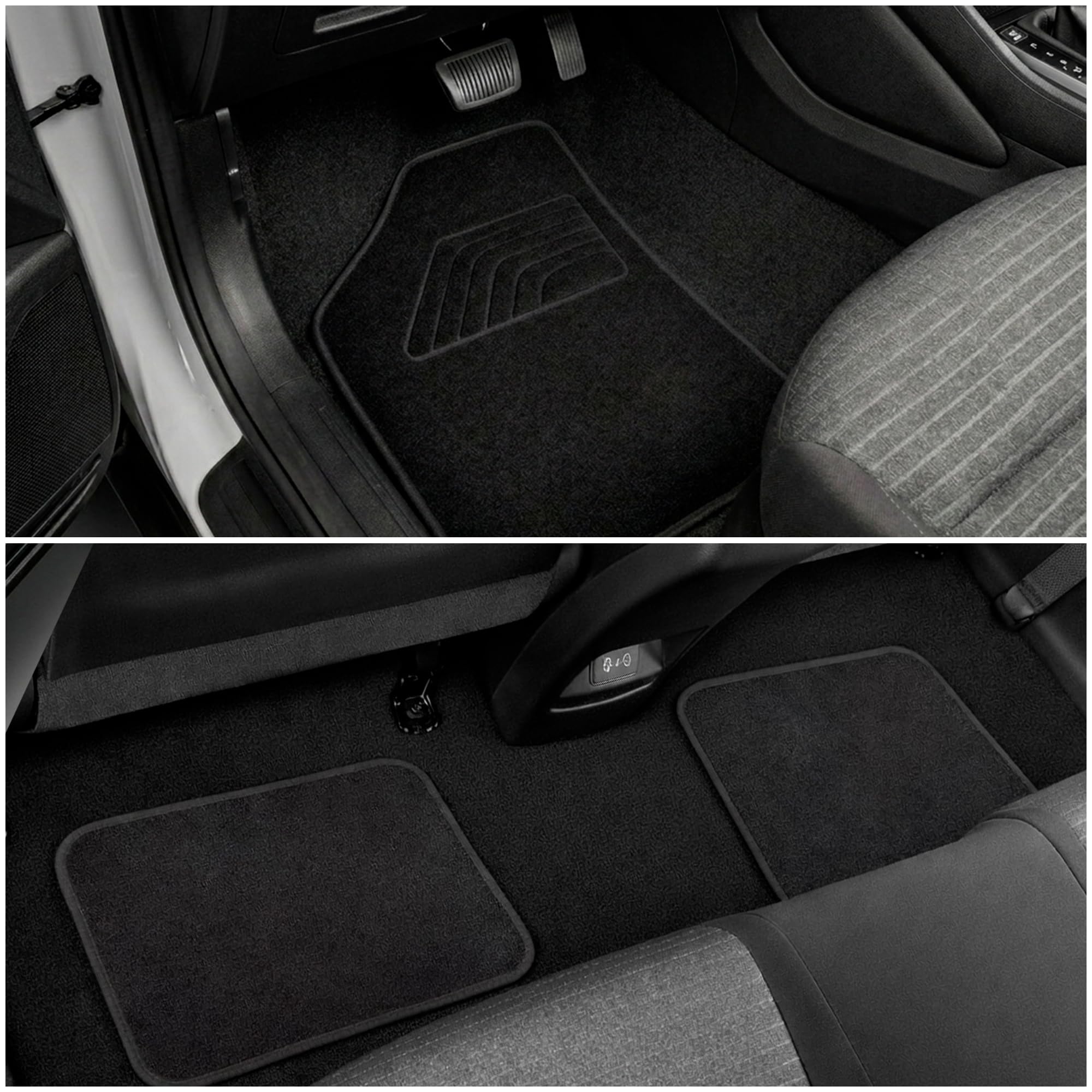 Tapis de Voiture universels, Lot de 4 pièces (2 Avant + 2 arrière), Tapis Moquette pour Sol, Tapis antidérapants, faciles à Nettoyer, Accessoires pour l'intérieur de la Voiture