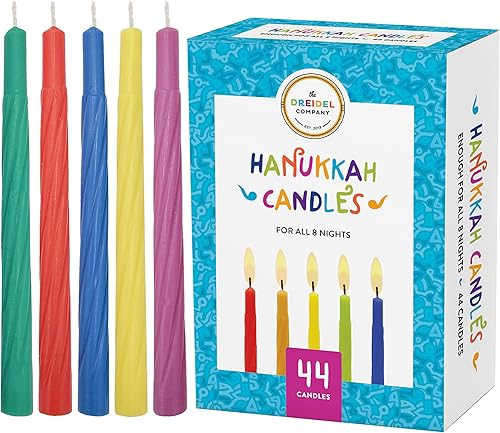 The Dreidel Company Menorah Candles Janukah Candles 44 velas coloridas de Hanukkah para las 8 noches de Janucá paquete individual