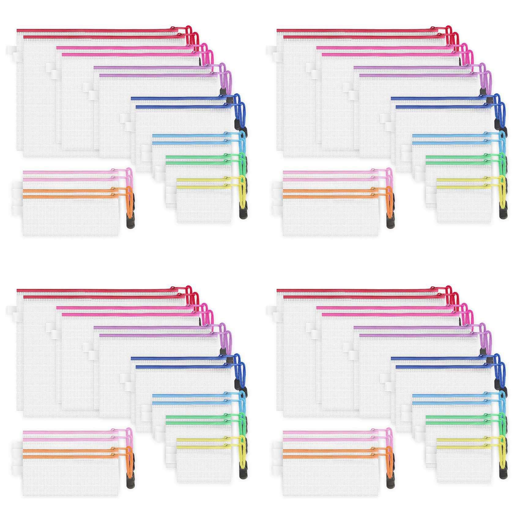 Confezione da 72 Buste Nel Rete con Cerniera, 8 Dimensioni, per Documenti con Cerniera Impermeabili, da Viaggio Multiuso (9 Colori)