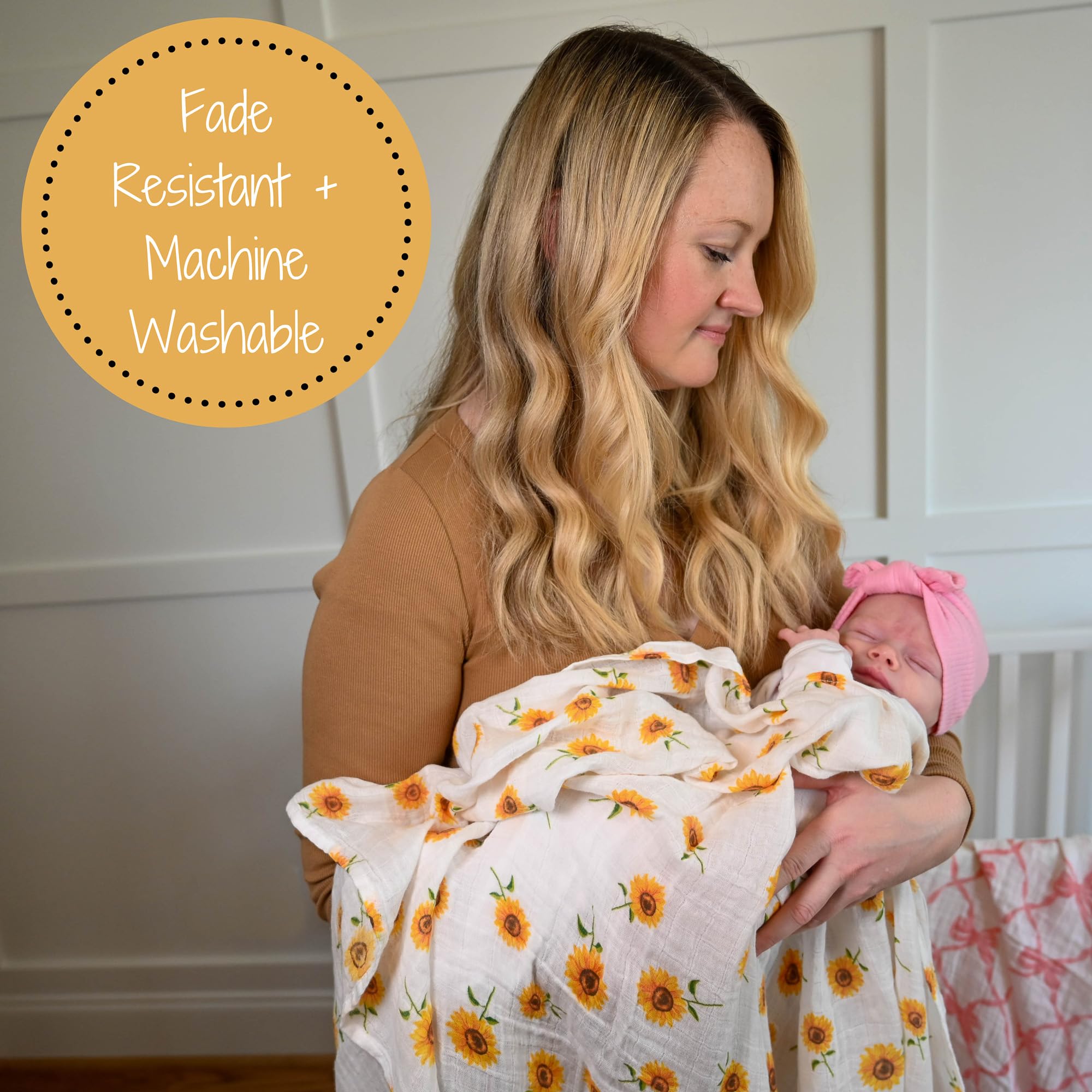 LollyBanks Muślinowy koc do przewijania | 100% bawełna | koc dla noworodka i niemowląt | duży 120 x 119 cm dla dziewcząt | lekki i oddychający |