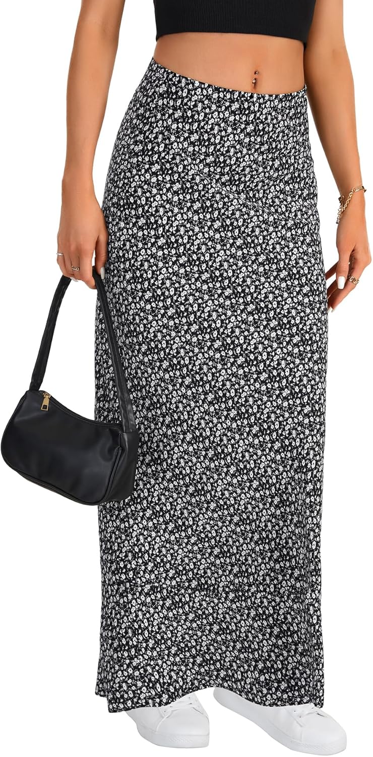 Vrtige Women's Summer Trendy Boho Skirts Elasticized High Waisted A Line Maxi Skirt - Image 4