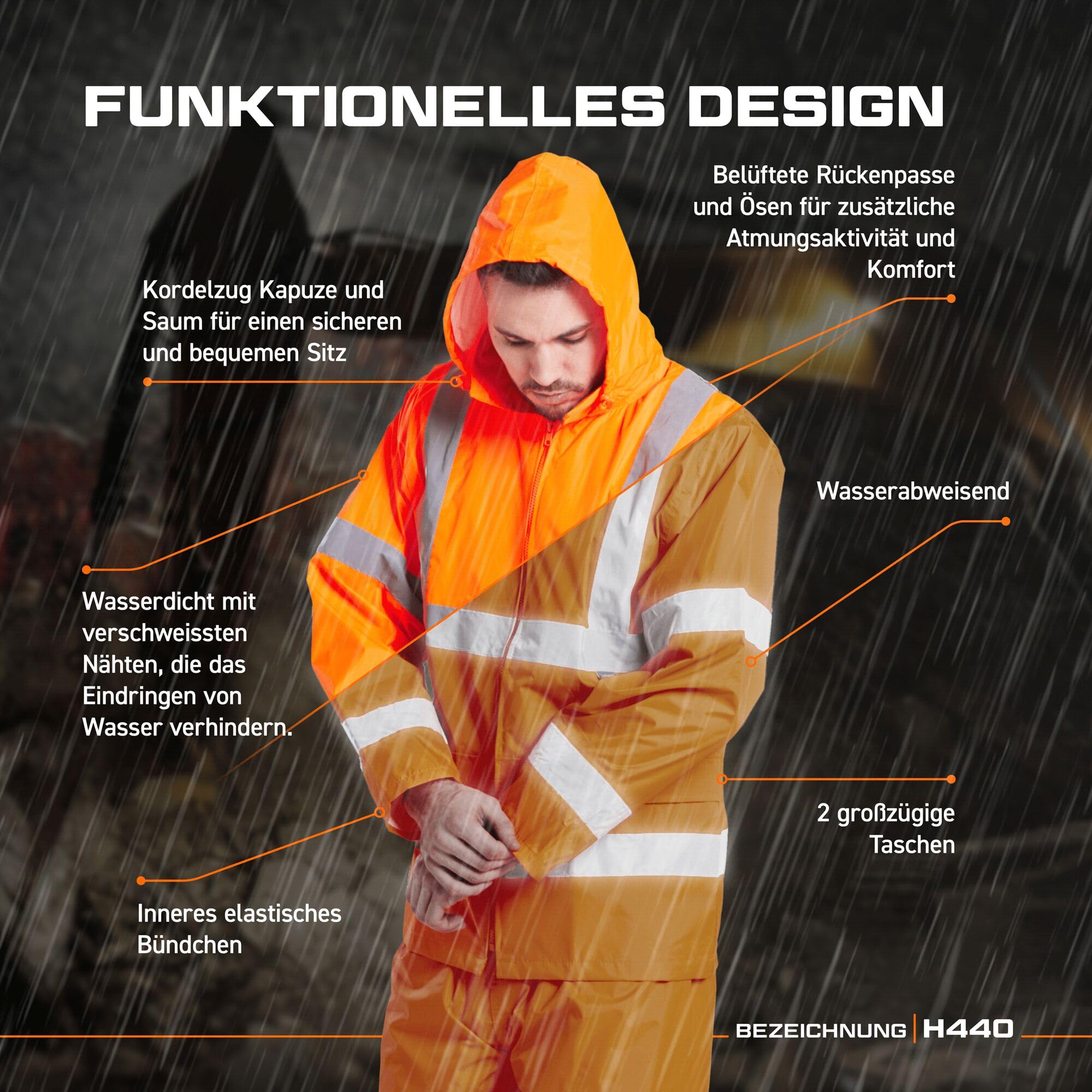 Portwest H440 Herren Leichte Wasserdichte Hi-Vis Regenjacke Gelb, XL