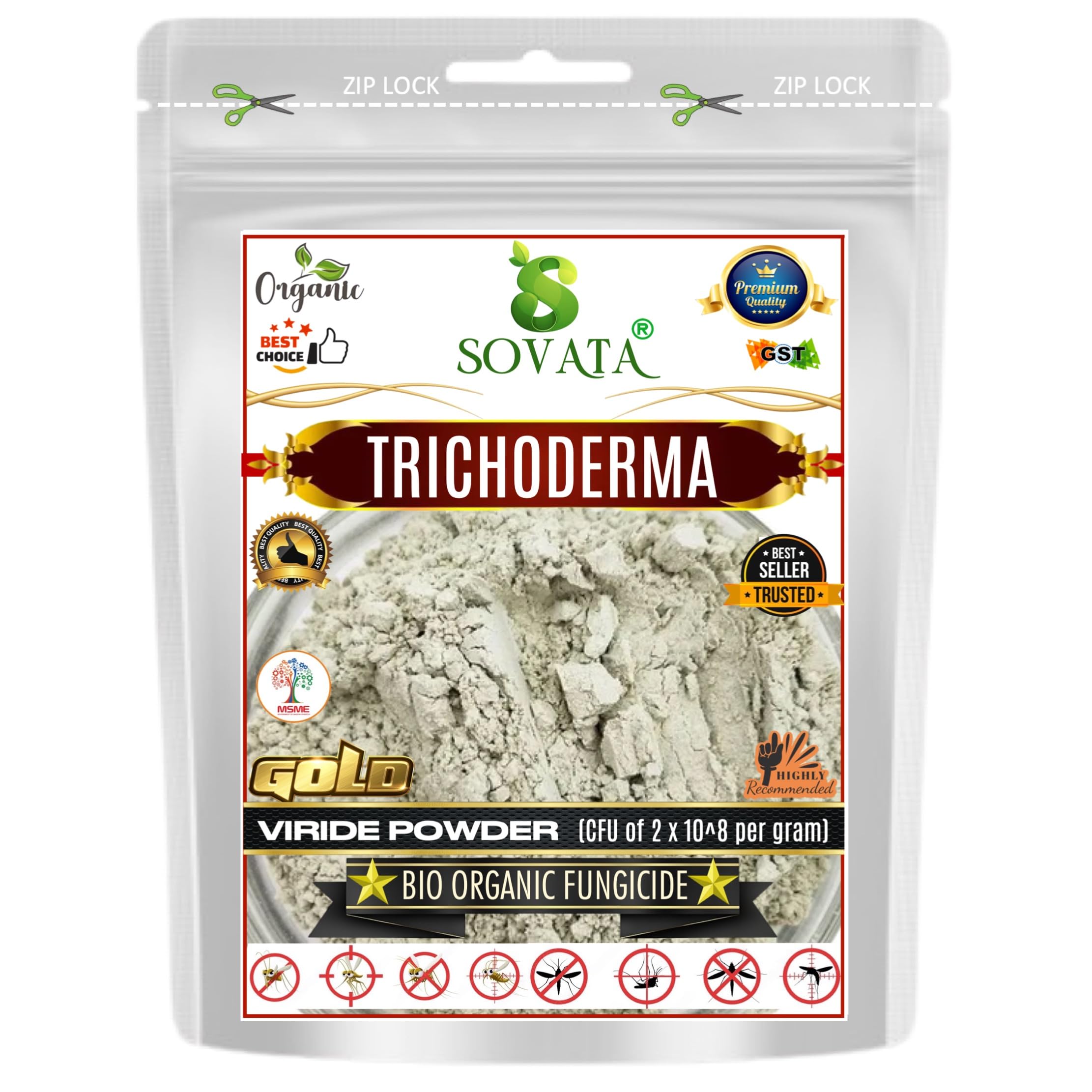 Sovata® Trichoderma Bio Organic Fungicide - Viride Powder for Plants (2 x 10^8 CFU per Gram) Bio Fungicide - Prevents Fungal and Bacterial Diseases in Plants. (200 gm)