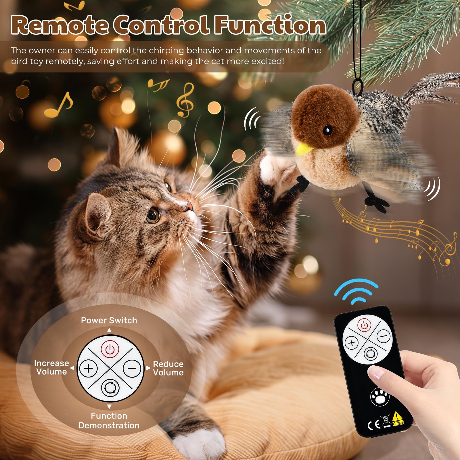 4 PCS Juguetes Interactivos Gatos Pájaro Volador, Juguete Gatos Electrico Gorrión con 3 Juguetes Pajaros Pequeños de Hierba Gatera, Juguete Automático Recargable para Gatos Interior con Control Remoto