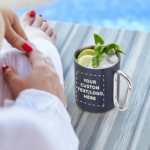 Miniatura 7 de Tazas personalizadas de acero inoxidable con asa de mosquetón, 10 onzas, juego de 50, paquete personalizado a granel, perfectas para café,