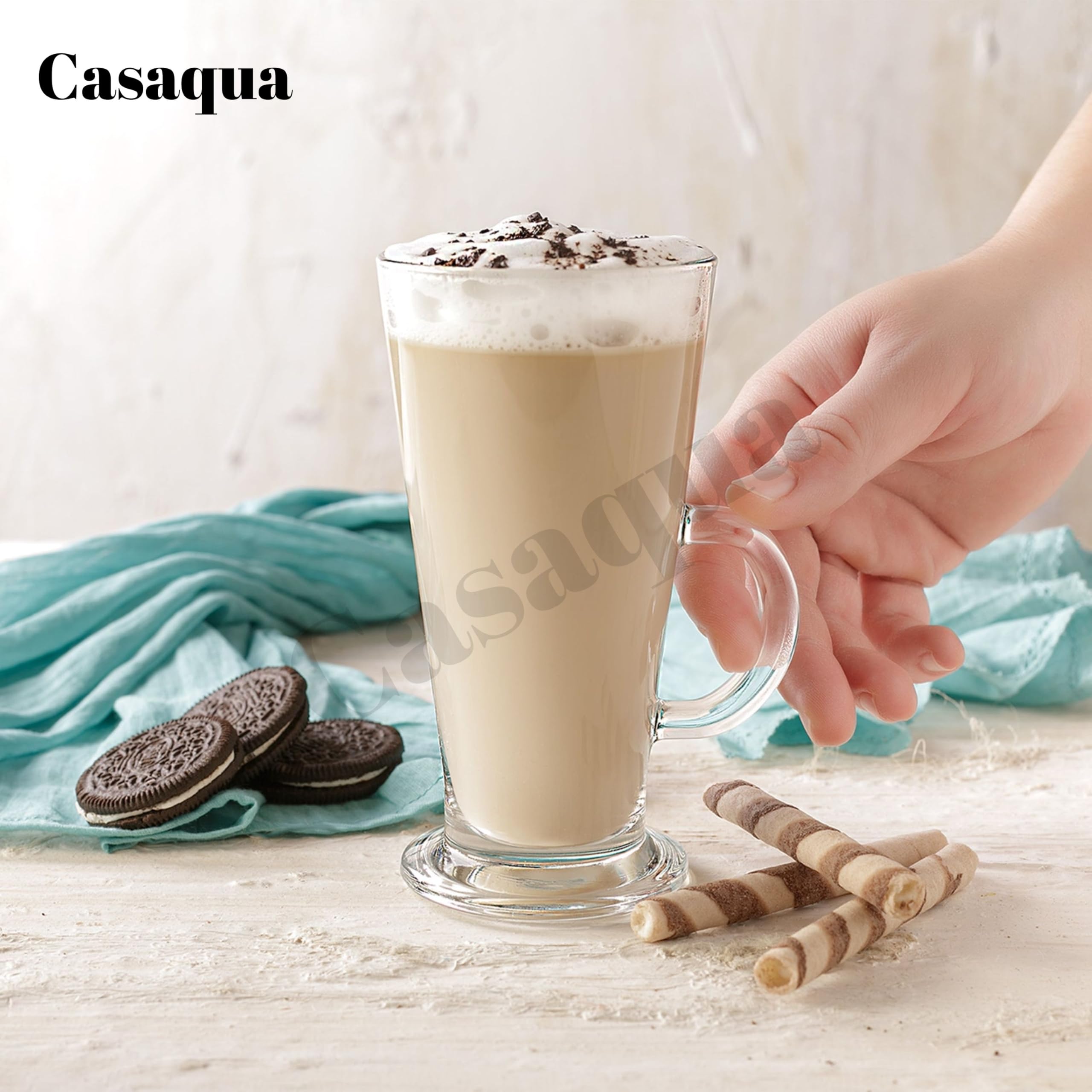 CASAQUA Tall Glass Coffee Mugs - 270ml Set of 2, Clear Glass Latte Cups with Handle, Heat Resistant Tea & Coffee Mug for Cappuccino, Espresso, Hot Chocolate, Milk & Beverages 4