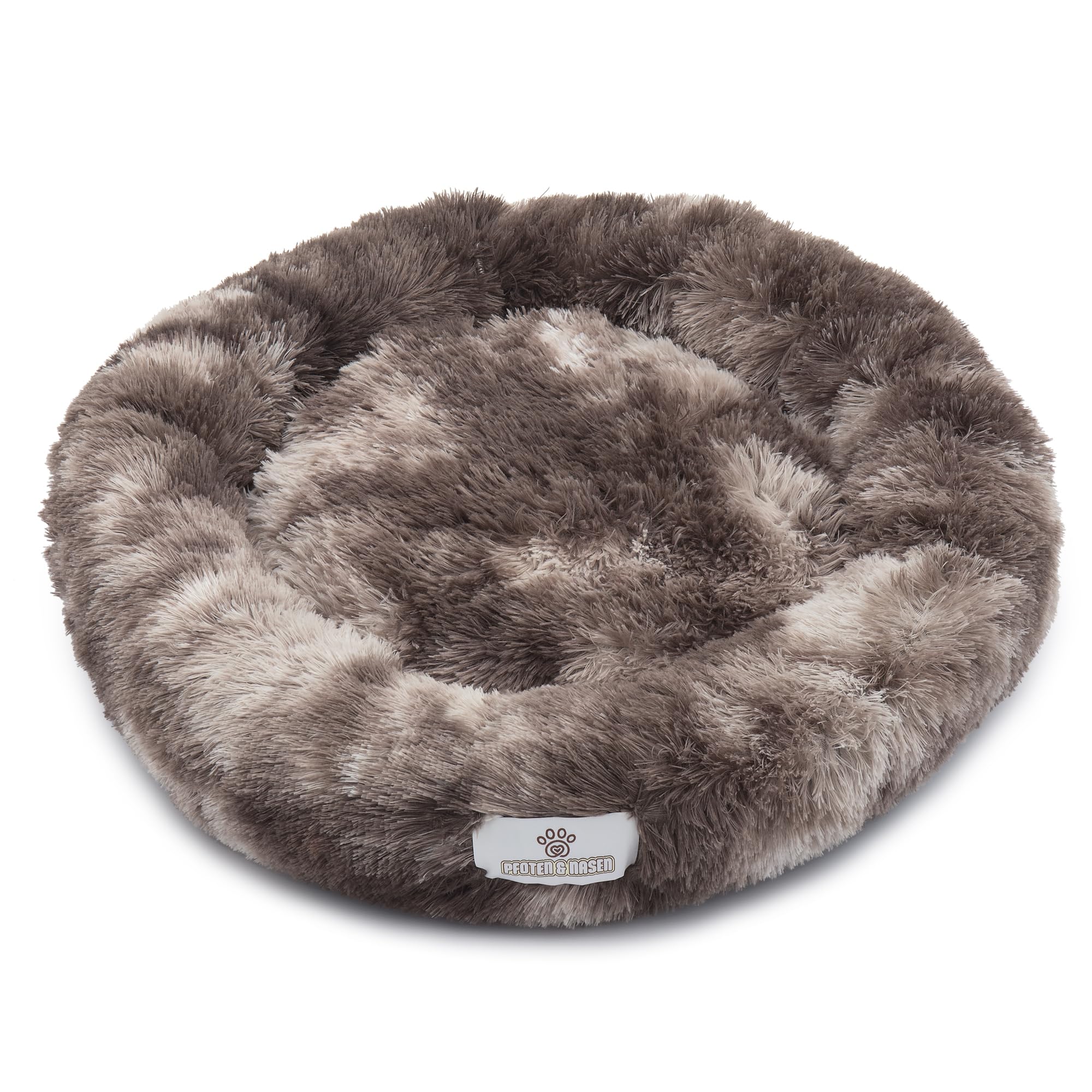 pfoten&nasen® Wolke 7 Hundebett L (85cm, Braun/Weiß) – Flauschiges Donut-Hundekörbchen für mittelgroße Hunde, rundes Hundekissen mit Wendekissen, Abnehmbarer Bezug, waschbar, rutschhemmend