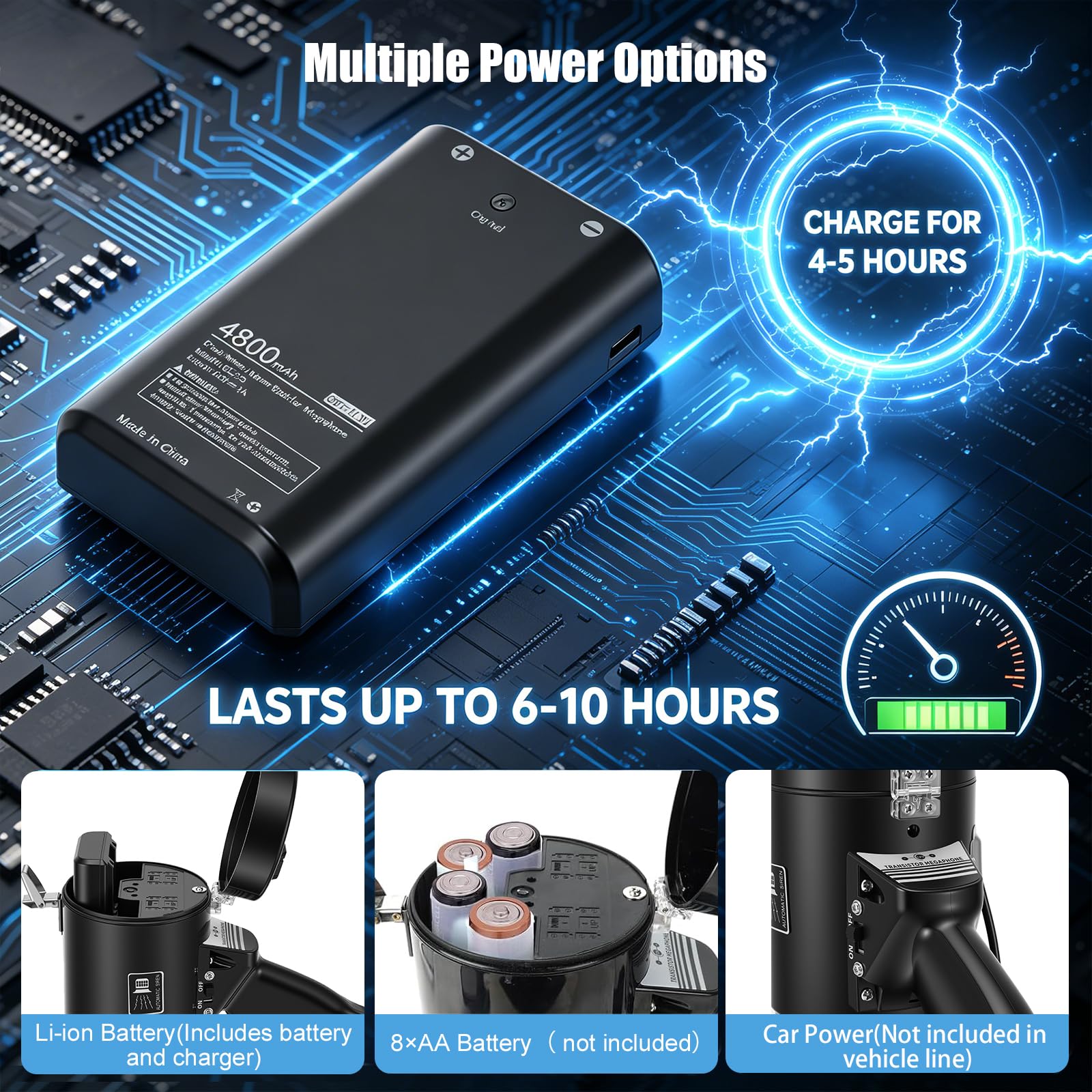 Megáfono portátil de 100 W con micrófono extraíble, Bluetooth, grabación USB, batería de 4800 mAh, alcance de 2000 m, 3 fuentes de alimentación, correa para el hombro para eventos, mercado, avisos de