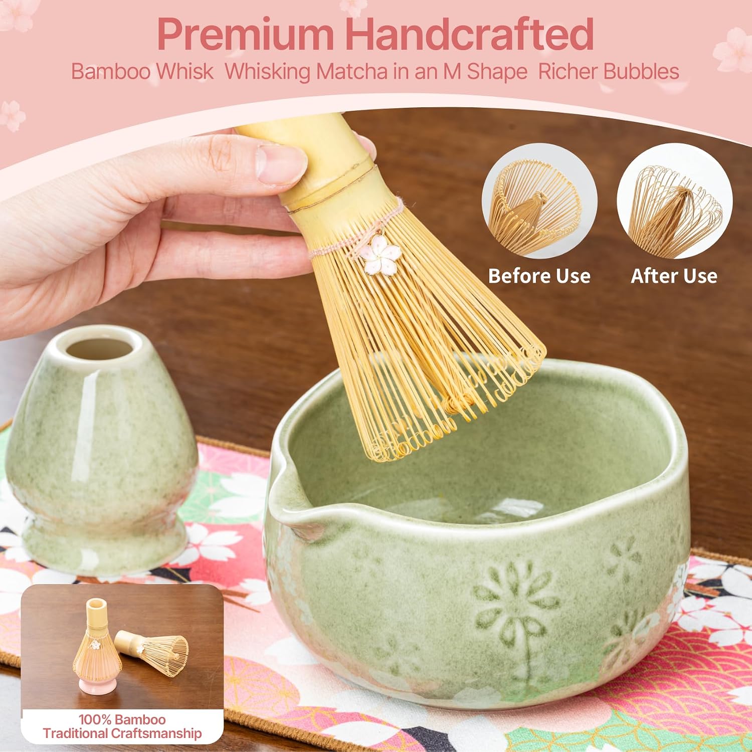 BETTY&SARAH Matcha Whisk Set, Ceramic Matcha Set Includes Matcha Bowl, Matcha Whisk, Bamboo Scoop, Strainer, Tea Towel, Stirrer, Scoop Rest - 8 Pcs Matcha Kit Gift Set for Matcha Lover Beginners