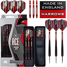 Harrows Ace Rubber Brass Steel Tip Darts Set 20g, 22g, 24g & 26g - Includes Supergrip Shafts, Micron Marathon Flights & Travel Case - 10pc Set