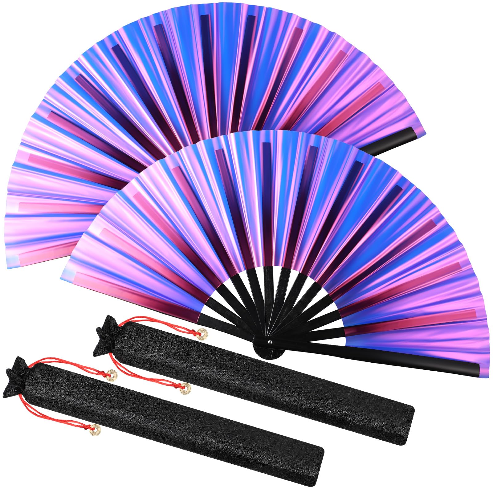 Maitys Large Folding Hand Silk Fans Chinese Handheld Tai Ji Fan for Men and Women, Festival, Line Dance, Kungfu, Martial Art, Gift(Laser Purple,2 Packs) โ image 1