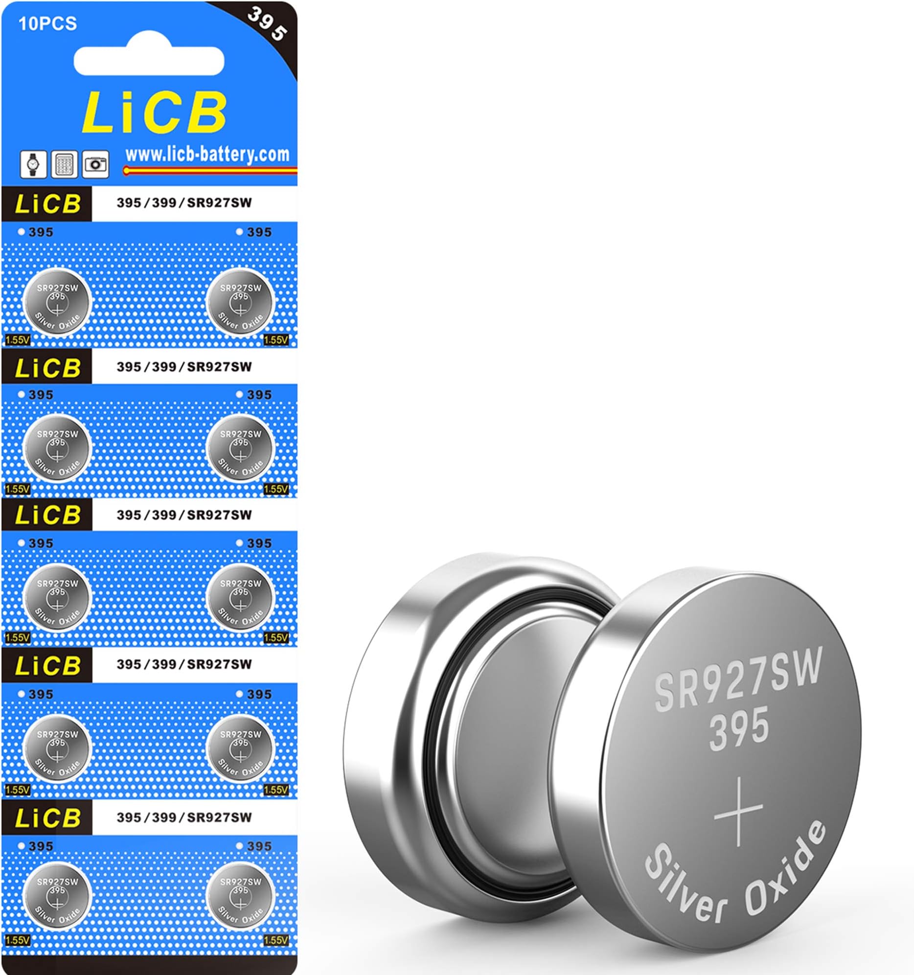LiCB 10 x 395 SR927SW 399 Watch Batteries, Long Life Leak-Proof Silver Oxide, High Capacity, 1.55V