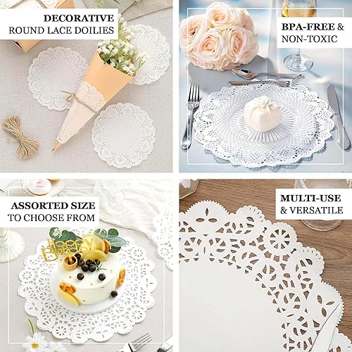 Miniatura 4 de Efavormart - Juego de 100 manteles individuales redondos de papel blanco con encaje de grado alimenticio, 4 pulgadas