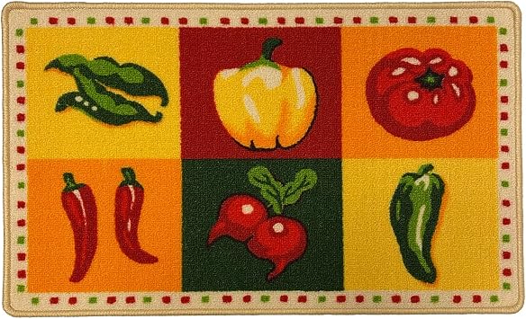Spicy Hot Chili Pepper Kitchen Rug Mat, Non-Skid Multi-Colored Backdrop with Dotted Border with Red & Green, Soft & Sturdy Material, Preventing Slips Strong & Durable, 18x30 Inches