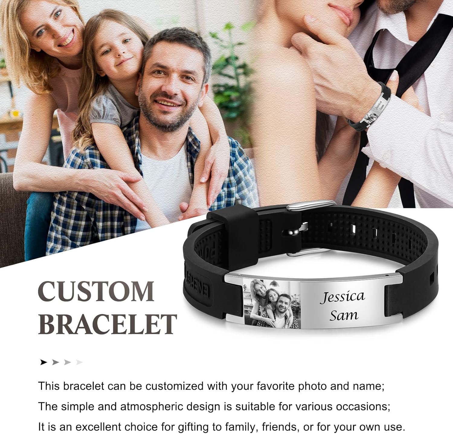 Fathers Day Dad Gifts Custom Photo Bracelet for Men - Personalized Stainless Steel Bracelet Customized Names Jewelry Gifts for Dad