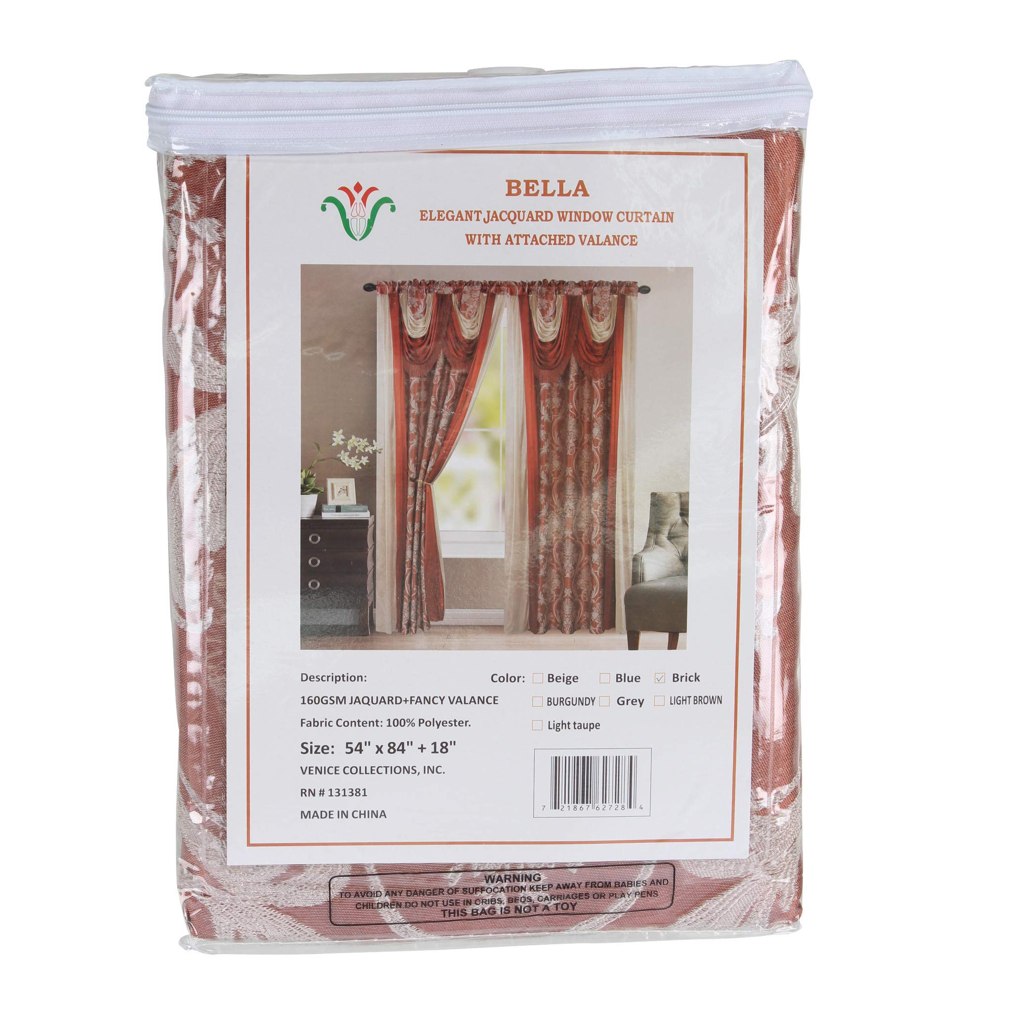 Tenda Bella Luxury Pannello Jacquard Con Mantovana A Cascata E Sciarpa – Beige, 137x213 Cm, 100% Poliestere