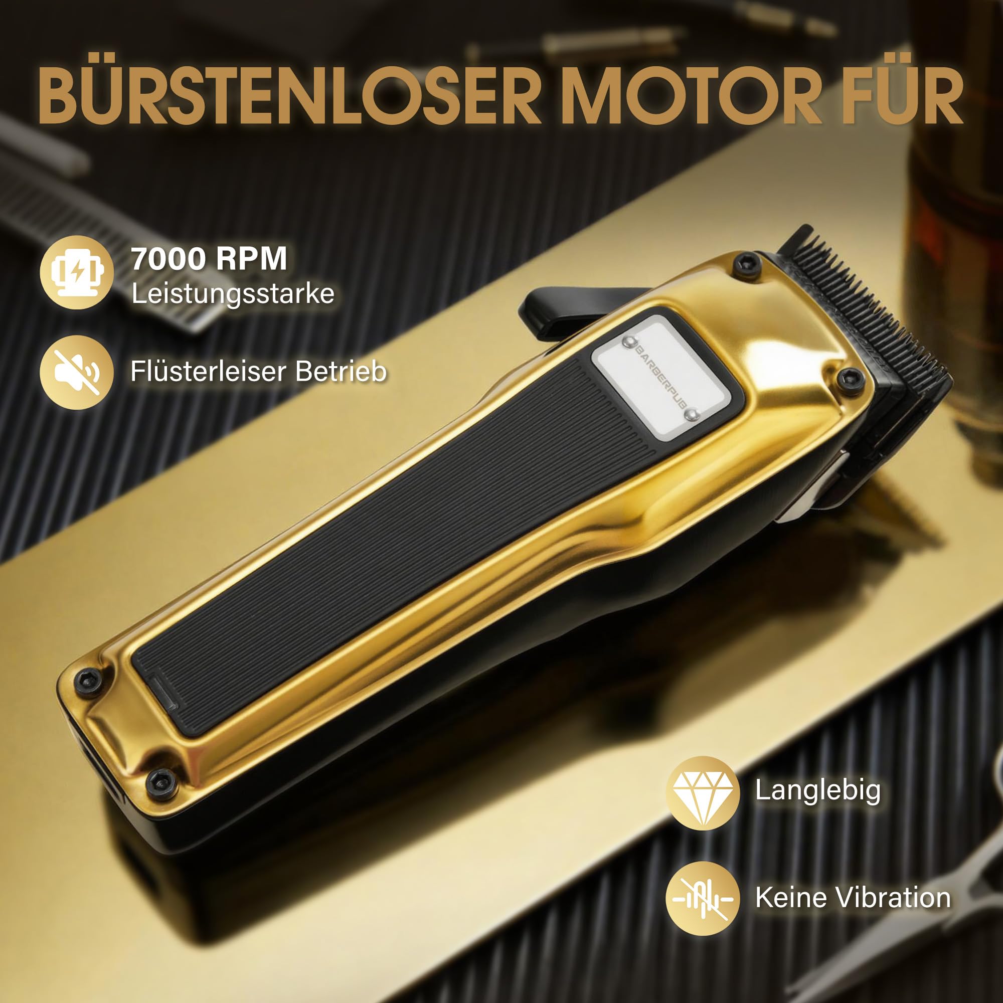 BarberPub Haarschneidemaschine Profi, Haarschneider Herren Mit 6 Klingen, 2 Gehäusedeckeln & Ladestation, Haartrimmer Verstellhebel 0,5-2,0mm, Bartschneider Elektrisch für Friseursalon, HC176