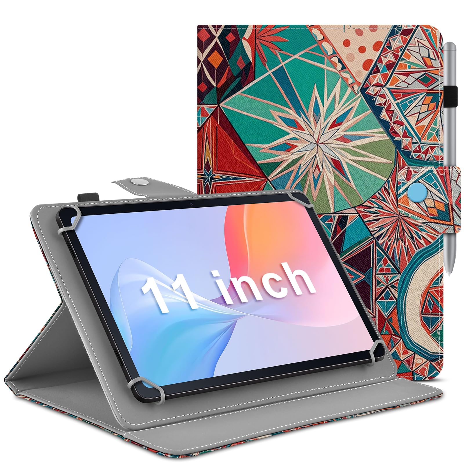 DETUOSI Universal 11 inch Tablet Case, 11.5 inch Tablet Cover, Travel Portable Protective Folio PU Leather Stand Shell Case【with 4 Fixed Rings】 for All Kinds of 11-12 inch Android/iOS/Windows Tablet
