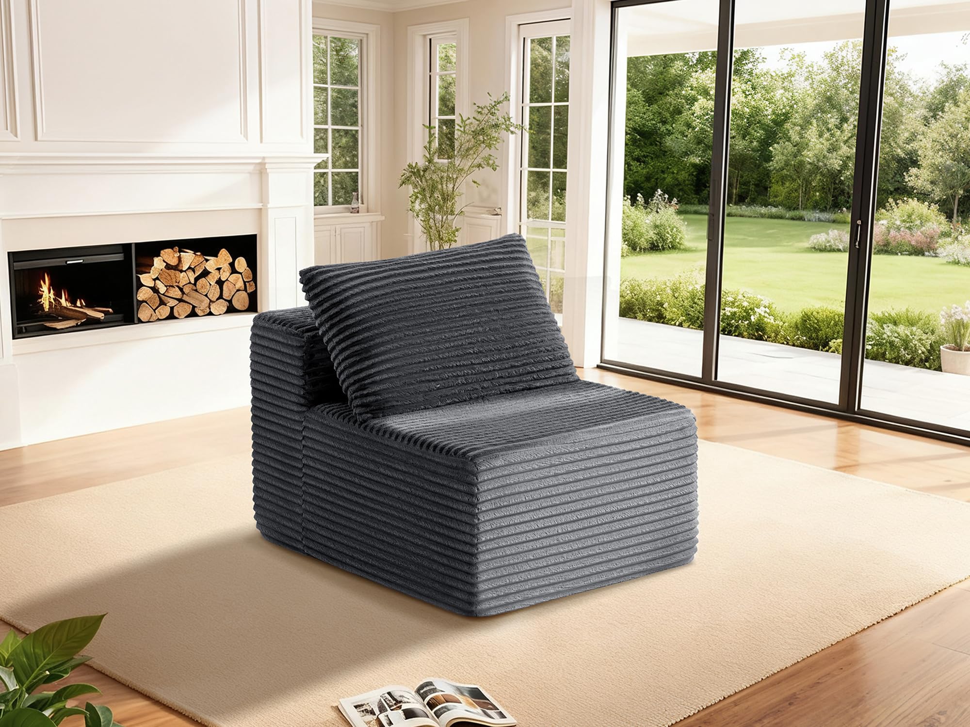 30" Cloud Sectional Couch Single Seat for Living Room, Extra Deep Seats No Assembly, Minimalist Modular Couch, Corduroy (Dark Grey, Single Seat)