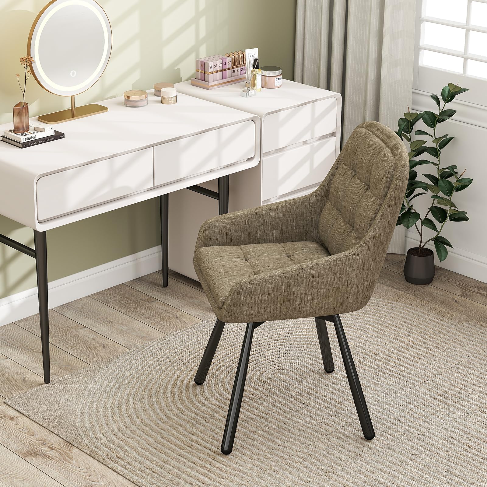 JIJIAN Set di 4 Sedie da Pranzo Girevoli 360° con Braccioli, Sedia Imbottita con Gambe Metalliche, Adatta per Soggiorno, Cucina, Camera da Letto e Sala D'attesa, Marrone