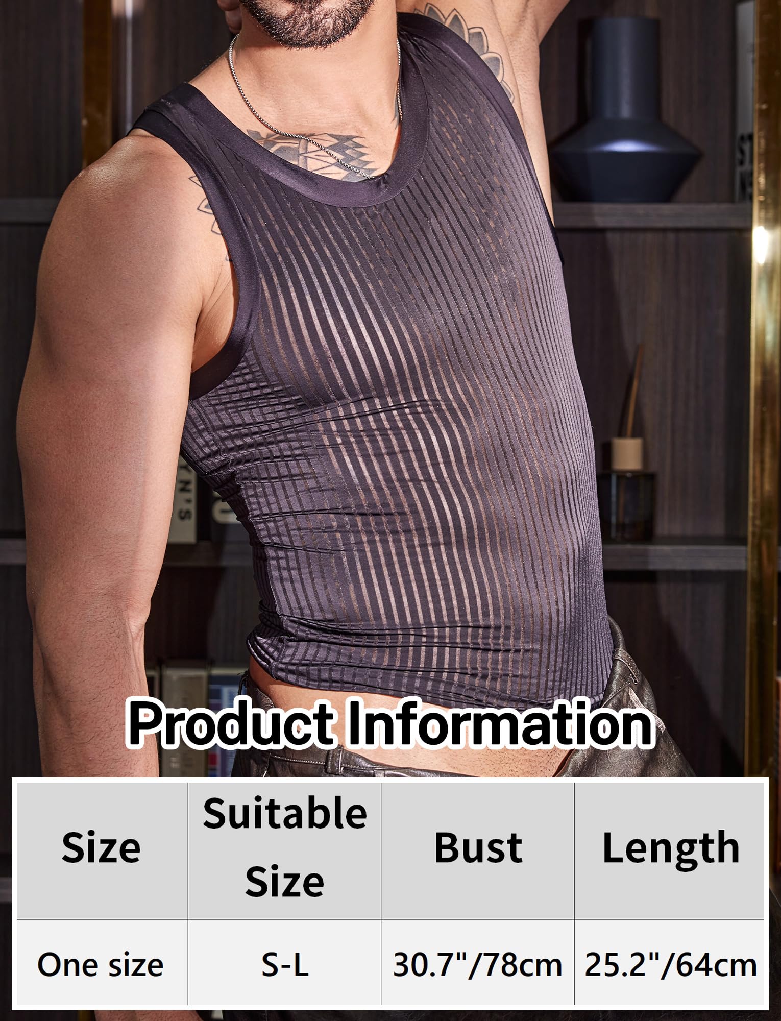 Canottiera trasparente da uomo, vestibilità aderente, canotte da palestra, senza maniche, a righe, gilet muscoloso, trasparente, elastico, sportivo, da discoteca, abbigliamento da notte