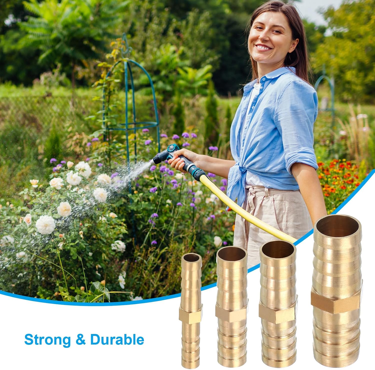 PATIKIL 1/4" Brass Hose Barb Fitting,2 Set Barb Union Fittings Metals Splicer Mender Connector Barbed Adapter Air Hose Repair Kit with Hose Clamp for Water Oil Fuel Gas