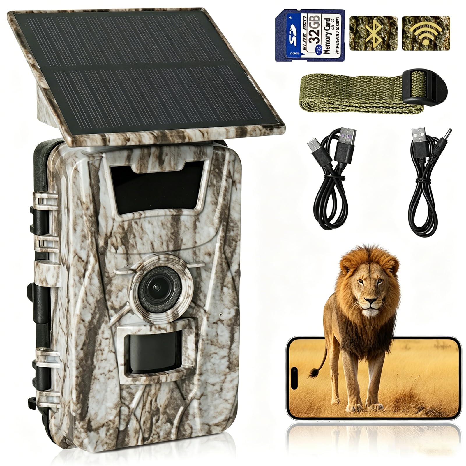 Caméra de Chasse Solaire 60MP 4K WiFi, Camera Chasse connectée Téléphone