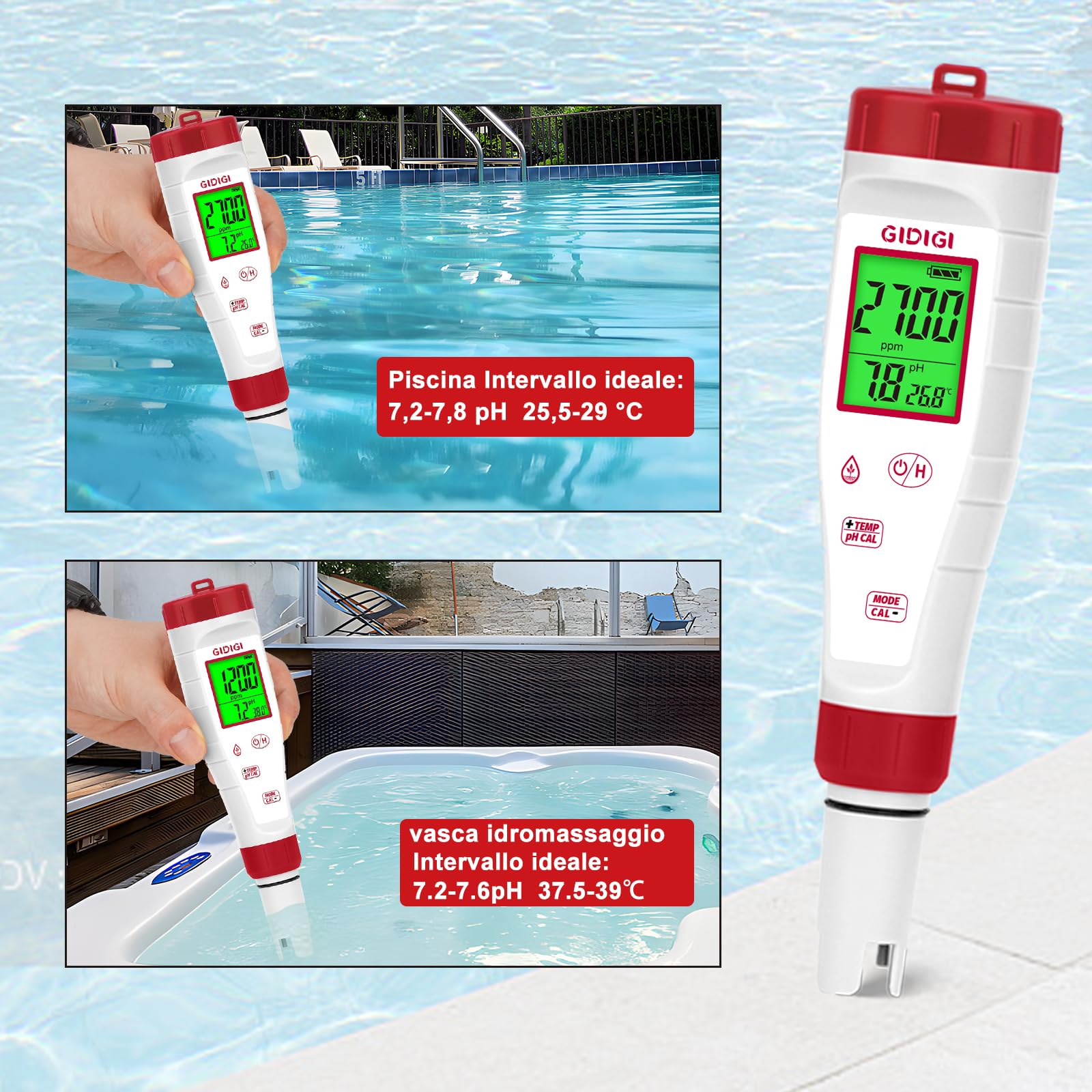 Tester di pH EC per idroponica, visualizzazione simultanea di pH ppm per l'acqua, monitoraggio continuo di pH, conducibilità, temperatura, ppm per nutrienti di coltivazione, piscina, acquario
