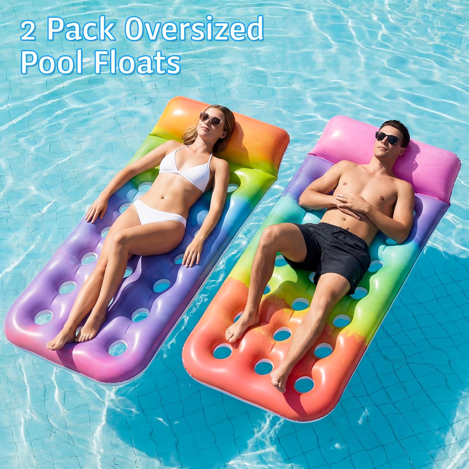 FindUWill Inflatable Pool Floats Adults, 2 Pack Pool Floats Adult Heavy Duty, Floating Lounger Pool Floaties for Adults, Pool Rafts for Summer Party, Pool Beach Lake Fun
