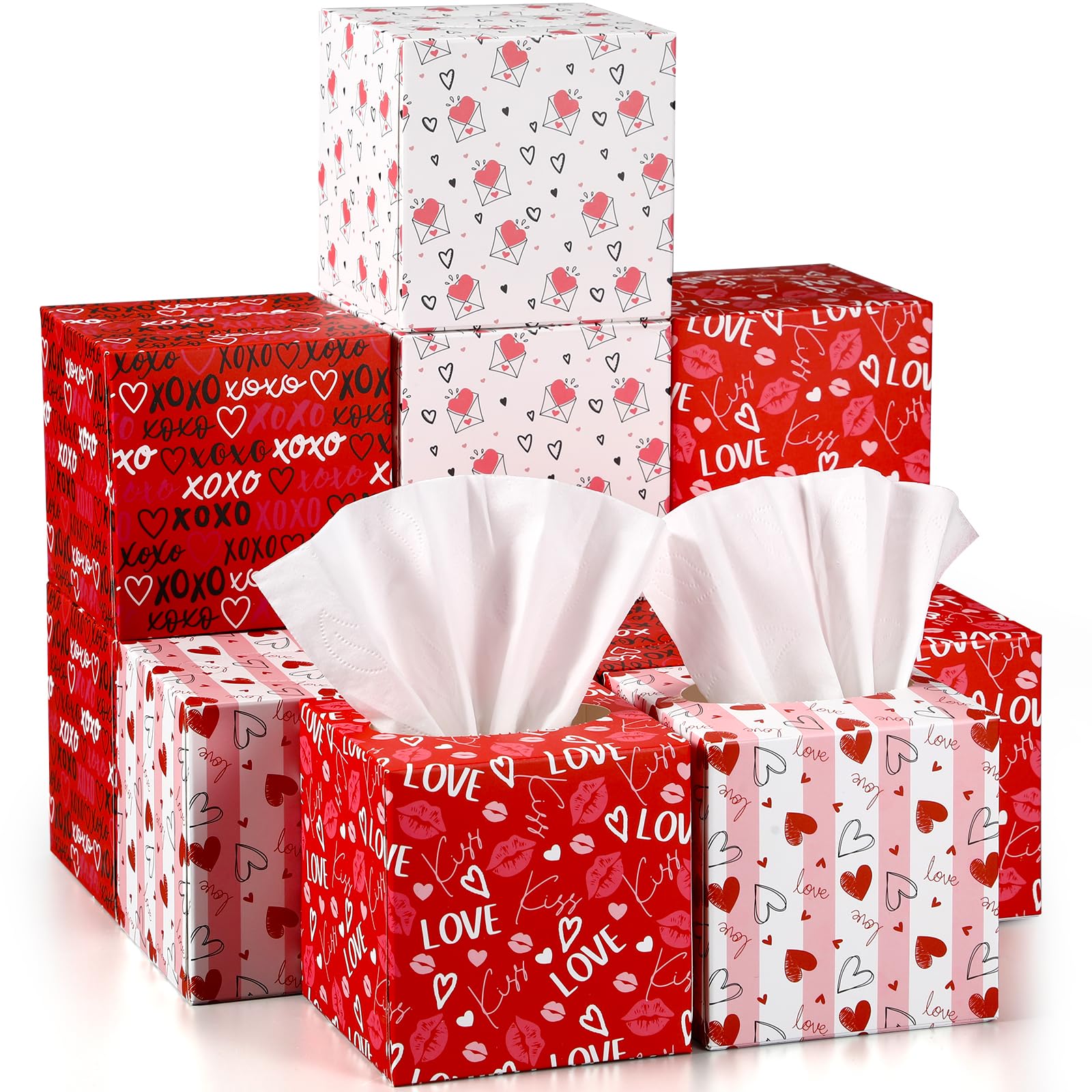 Fuyoooo 12 Pack Valentines Day Party Supplies Facial Tissues Box Party Red Heart Cube Tissue Case for Bathroom