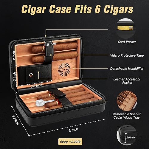 Miniatura 2 de TISFA Humidor de cigarros con encendedor 3 en 1 y encendedor de antorcha con ponche de puros