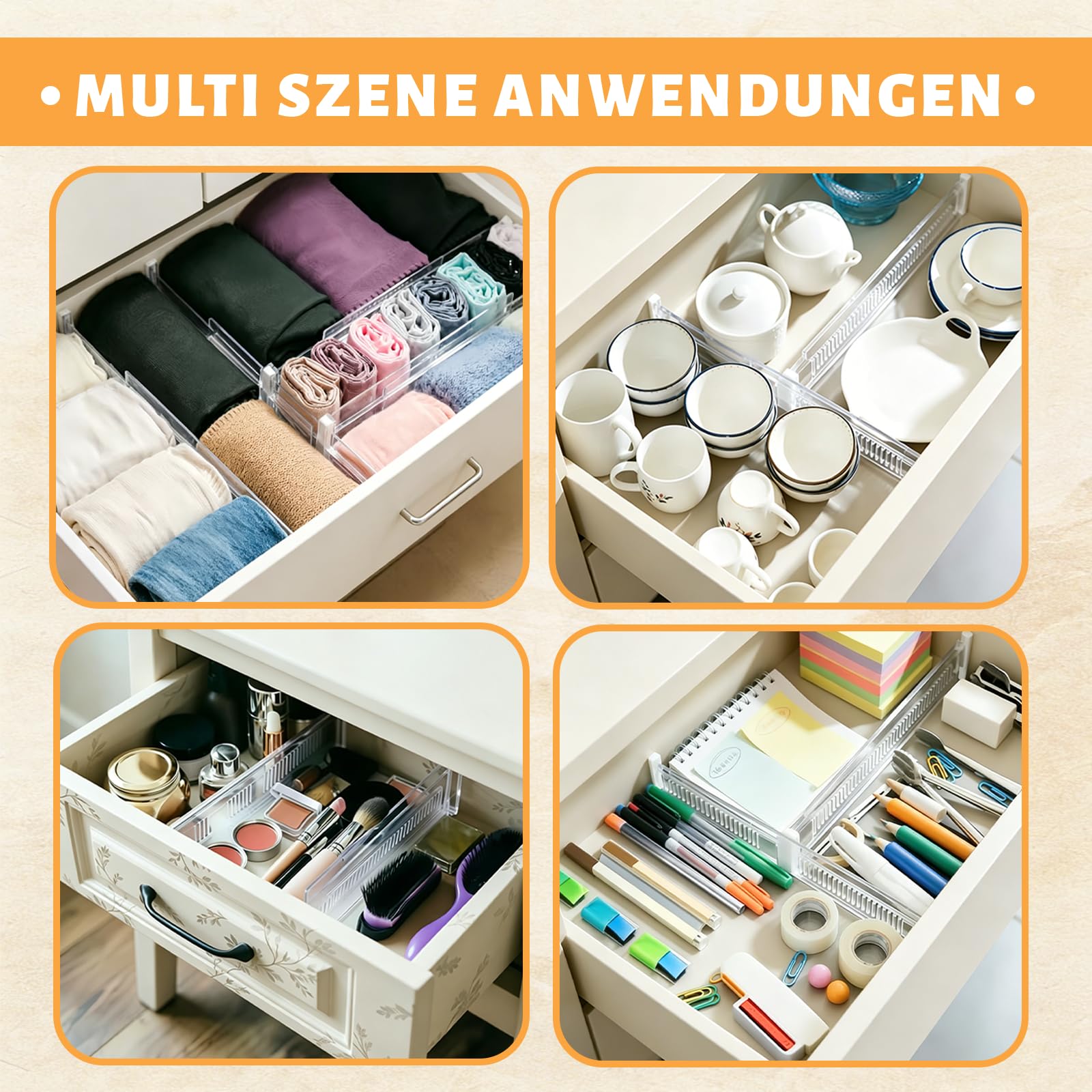 Schubladentrenner, 8 Stück durchsichtige Kunststoff Schubladen Trenner, verstellbar 28,5-50,5 cm, Aufbewahrung für Küche und Schlafzimmer