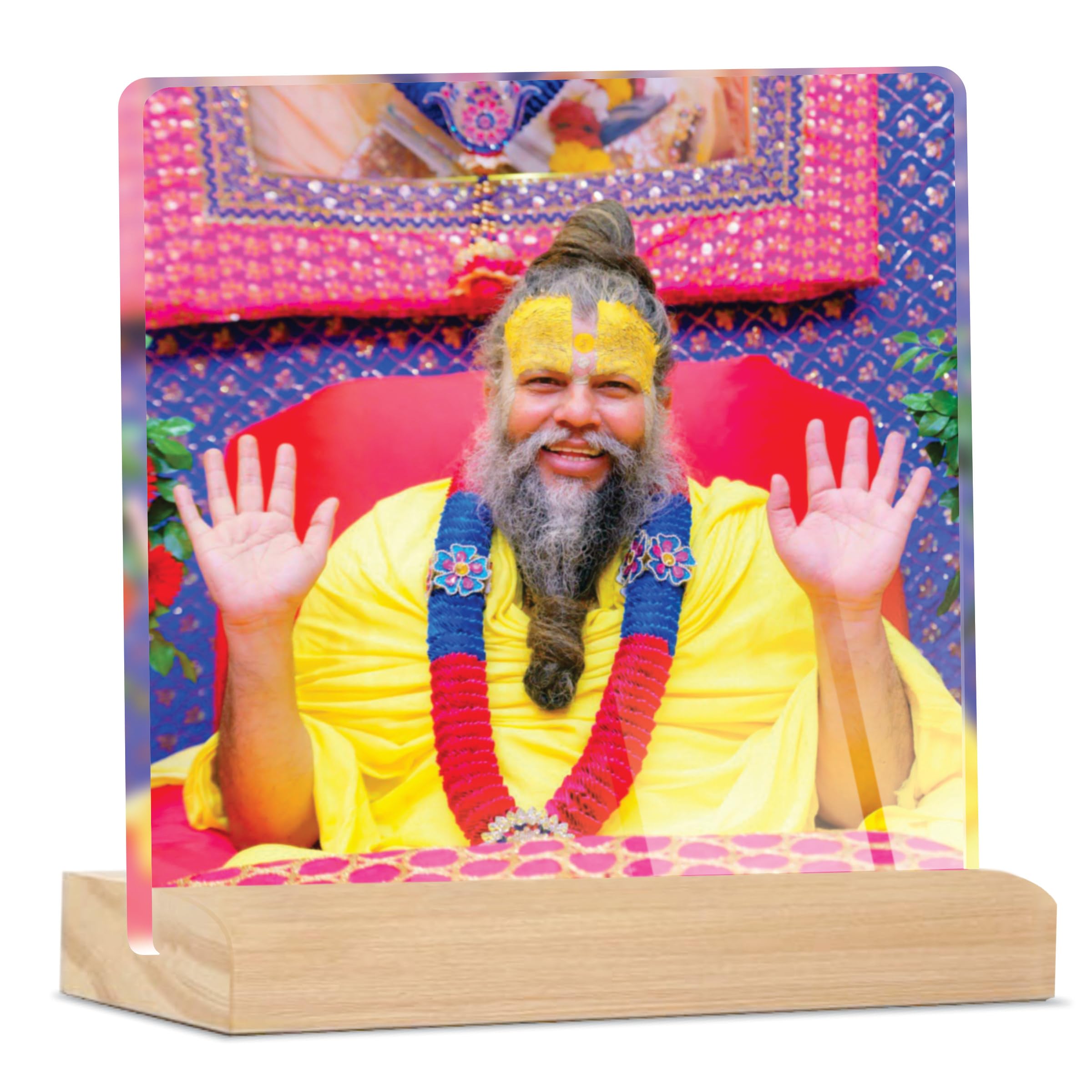 Giftplease Divine Desktop Photo Frame of Shri Premanand Maharaj Ji | Spiritual Table Stand with Wooden Base | Inspirational Religious Gift & Dcor for Home, Office, GMP_01