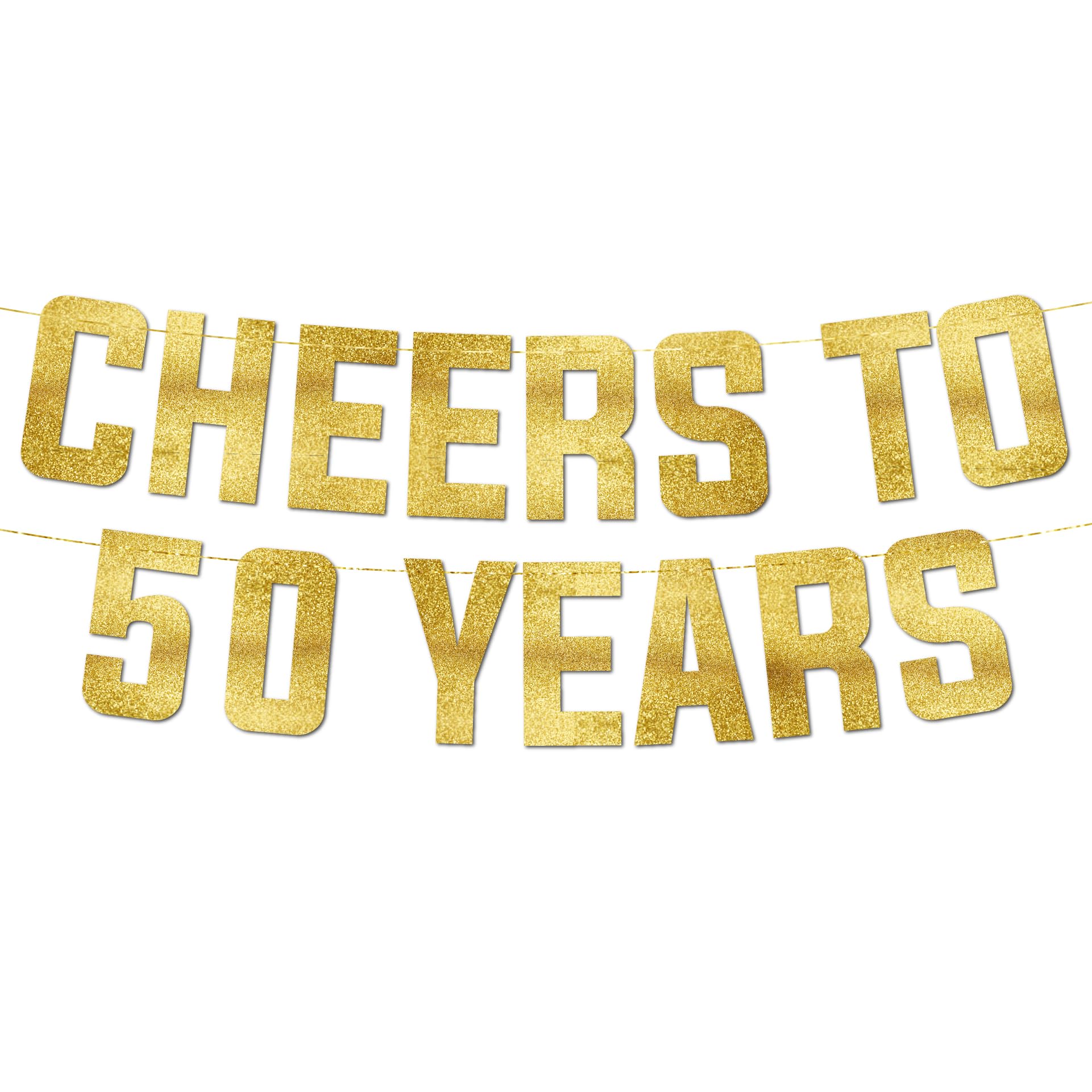 Pre-Strung Cheers to 50 Years Gold Glitter Banner - 50th Birthday and Anniversary Decorations for Men and Women - Party Supplies, Bunting Gifts and Wall Decorations