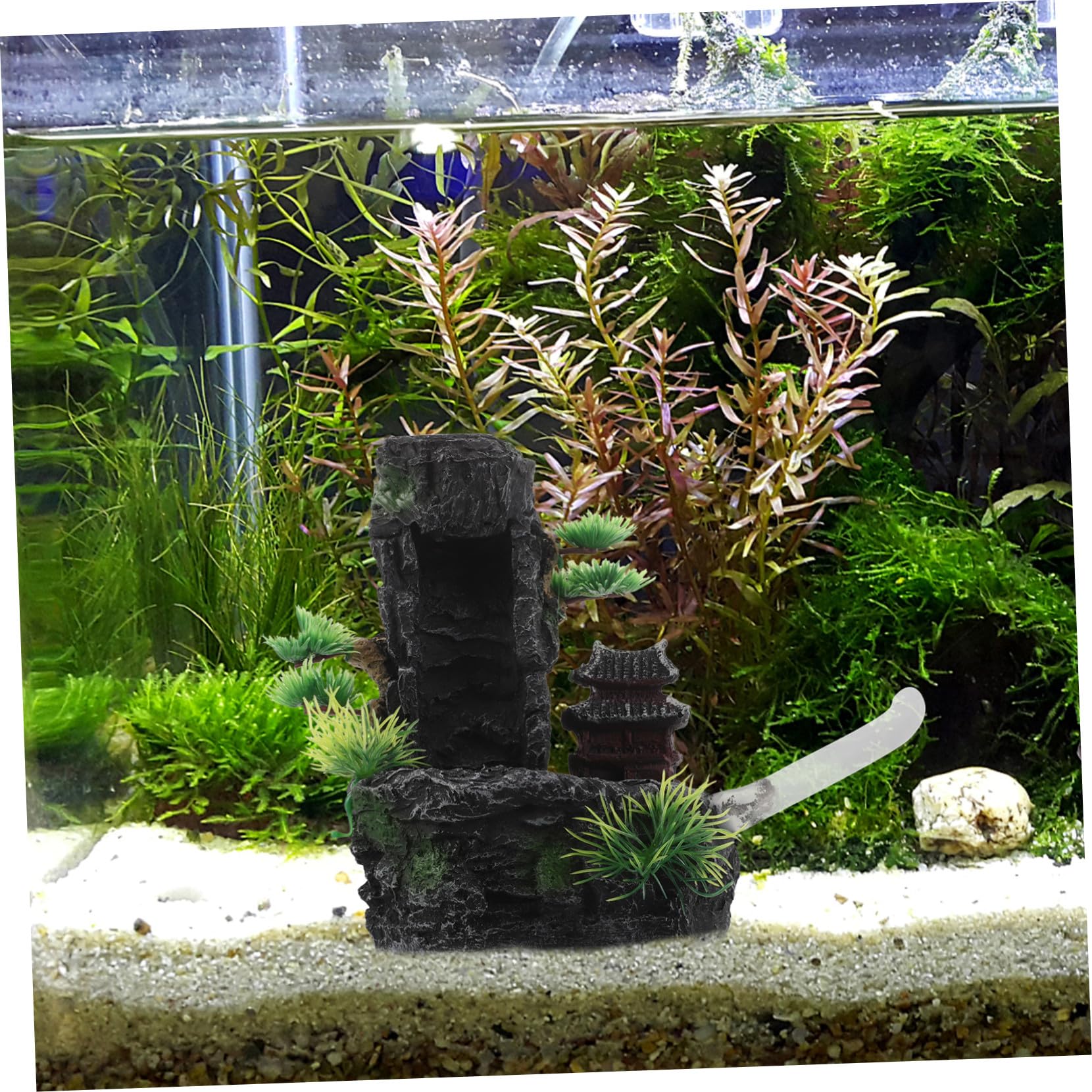 TOYANDONA Aquarium-Dekoration aus Kunstharz mit Fließendem Sand-Wasserfall für Innenbereiche Ornament als Versteck für Fische und Natürliche Landschaftsdekoration für Aquarien