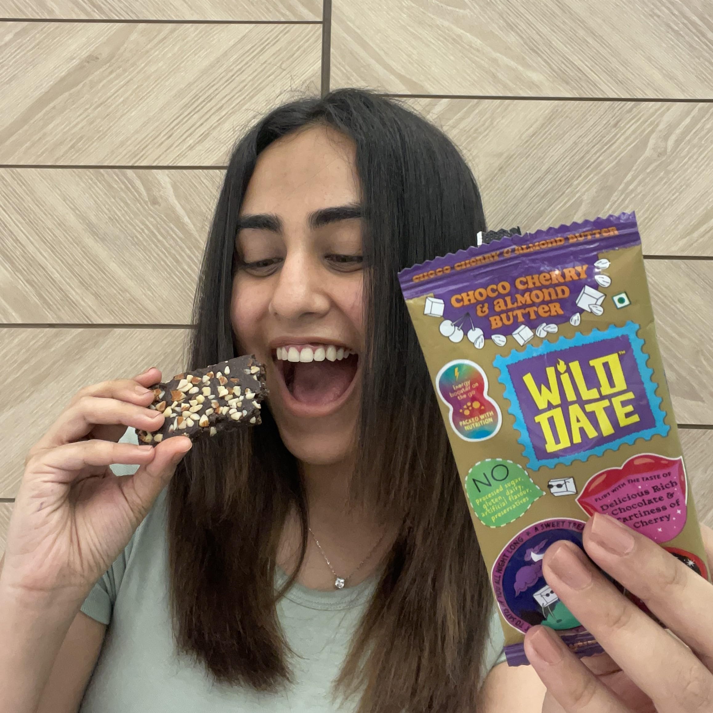 Wild Date Choco Cherry & Almond Butter Bars – Chocolatey, Soft & Chewy Bars with Cherry Notes & Creamy Almond Butter, Sweetened with Honey | Plant Protein Rich, Gluten Free, No Added Preservatives | 240 g (Pack of 6) 3