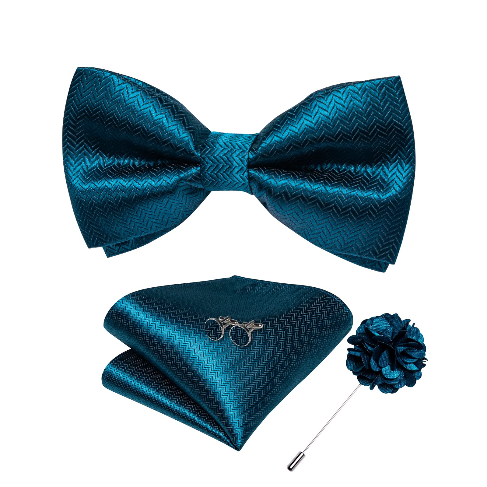 DiBanGuSilk Paisley Bow Tie for Men with Pocket Square Lapel Pin Cufflinks Pre-tied Bowtie Set for Wedding Party Prom