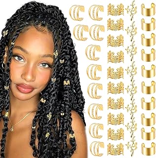40PCS Gold Hair Jewelry for Braids Multi Style Hair Cuffs Adjustable Bra...
