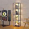 Glass Display Cabinet with LED Lights — 4-Shelf Lockable Tempered Glass Showcase, 65 x 32 x 14.3 Inches — Adjustable Multi-Color Lighting for Modern Home & Commercial Use, Black