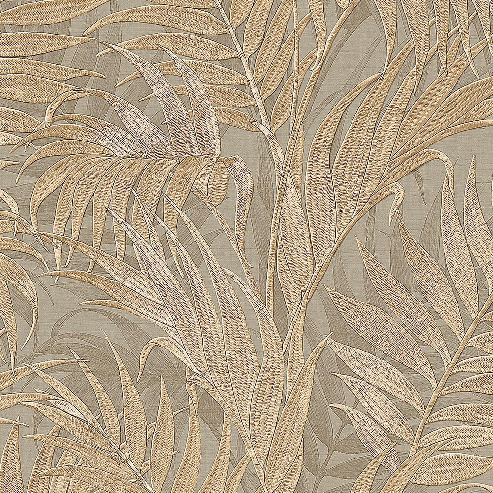 Yöl Gold/Beige Grace Tropical Palm Leaf Wallpaper Textured Paste The Wall Vinyl Natural Jungle Themed