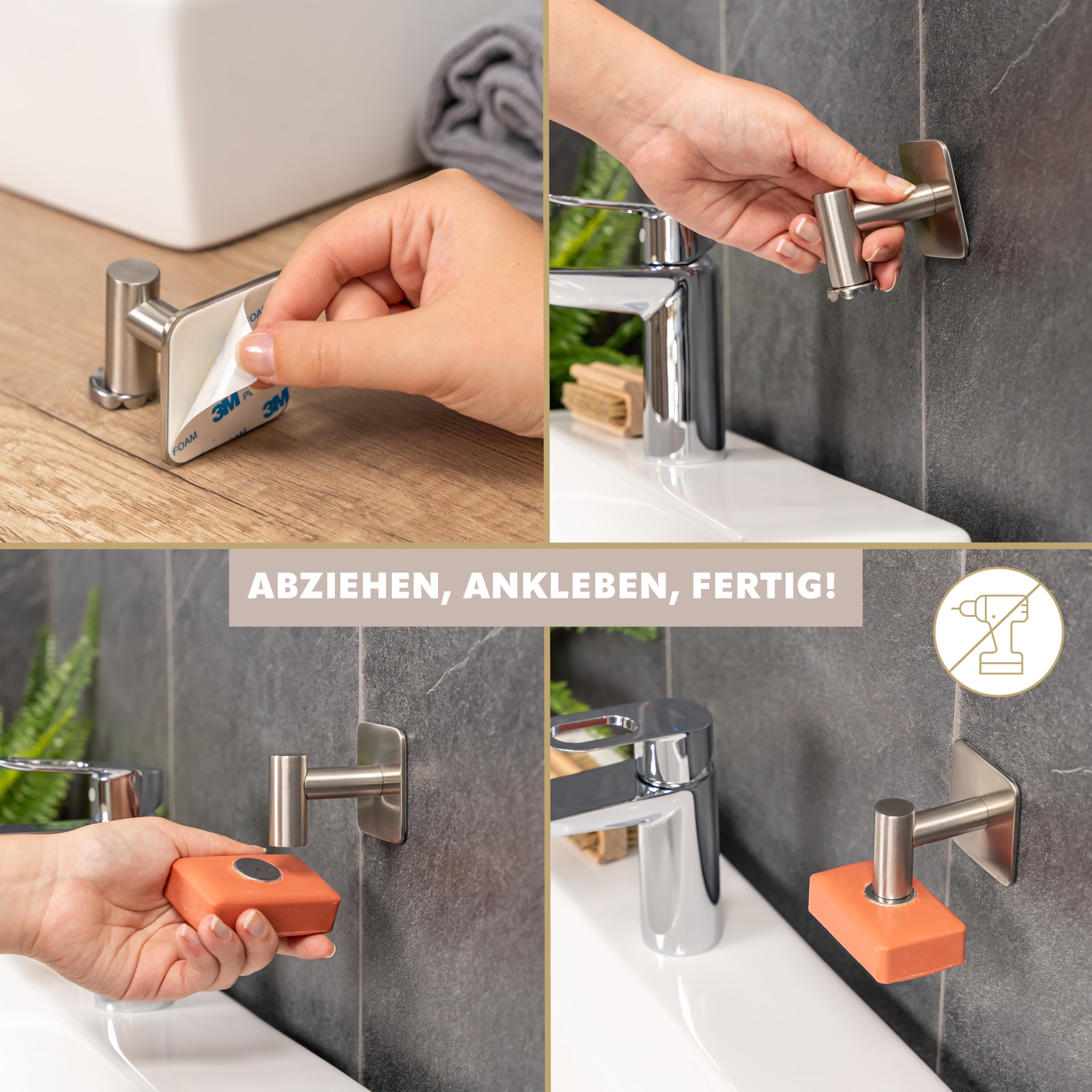 bremermann Magnet-Seifenhalter 2er Set, ideal geeignet für Feste Seifen und Shampoos - frei hängend durch Magnet - Montage durch Ankleben, aus mattem Edelstahl