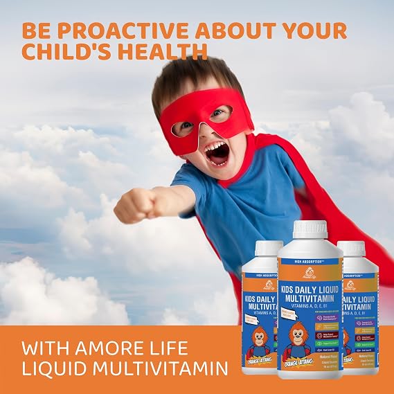 Daily Liquid Multivitamin for Kids, High Absorption with Liquid Vitamin A, D, E, B1 and Cod Liver Oil for Kids, Vitamin Supplements, Family Friendly, 16oz, Orange Flavor
