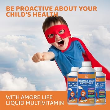 Daily Liquid Multivitamin for Kids, High Absorption with Liquid Vitamin A, D, E, B1 and Cod Liver Oil for Kids, Vitamin Supplements, Family Friendly, 16oz, Orange Flavor