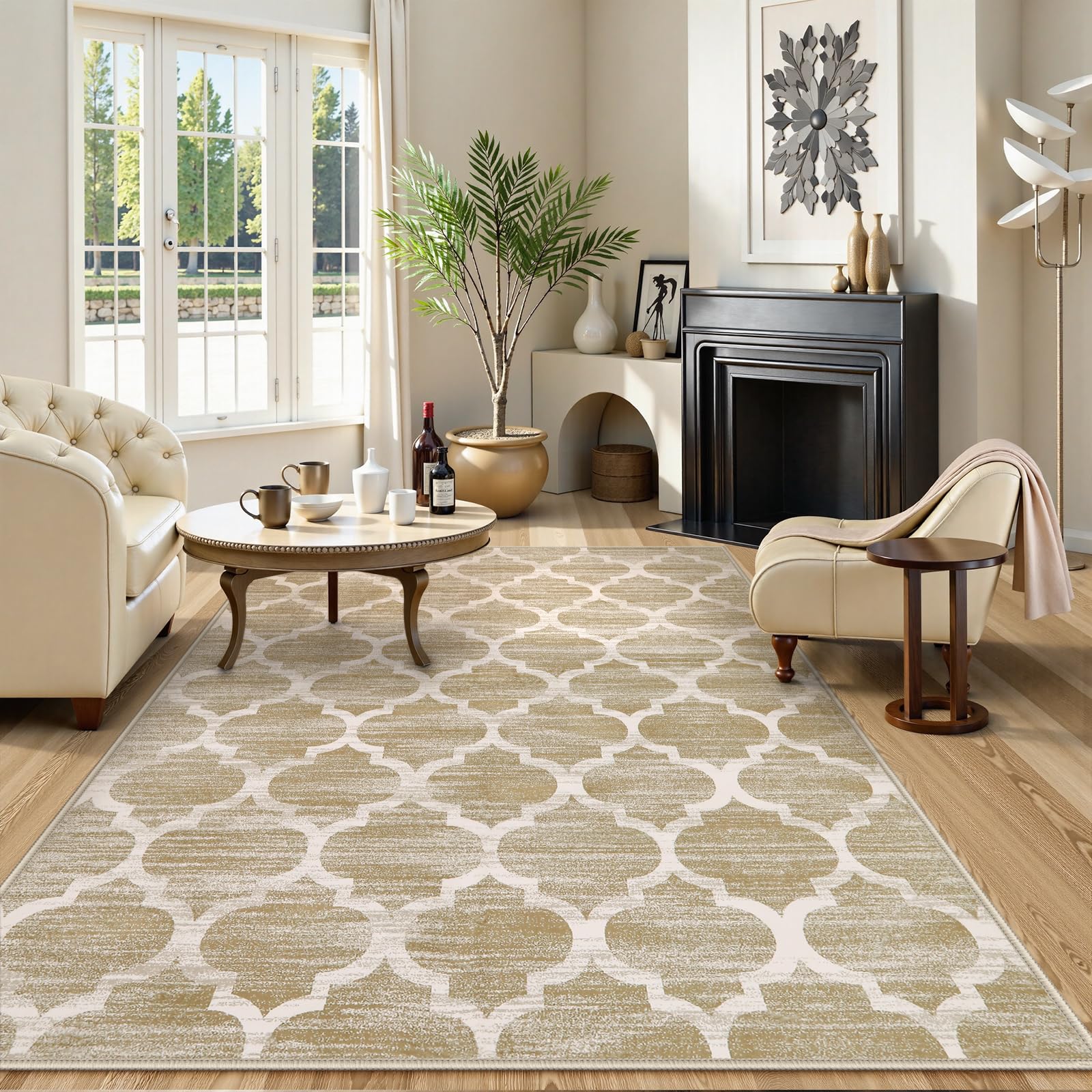 Lahome Boho 5x7 Rug Machine Washable Area Rugs,Moroccan Rugs for Living Room Soft Bedroom Rugs Low Pile Non-Slip Neutral Large Farmhouse Carpet for